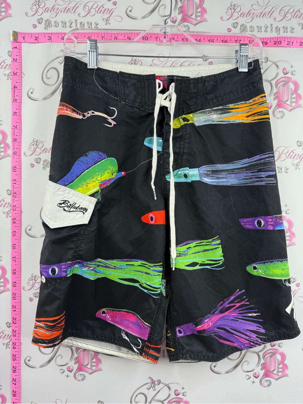 Billabong shorts board pool fishing lures Black Board Shorts fish print